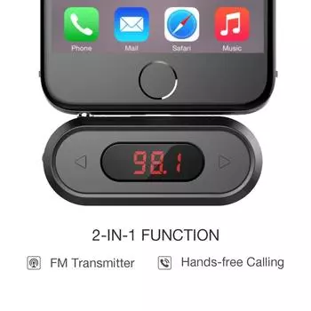 FM-передатчик, совместимый с iPhone, смартфоном Samsung, iPod, MP3/MP4-плеером и другими устройствами с аудиоразъемом 3,5 мм чёрный