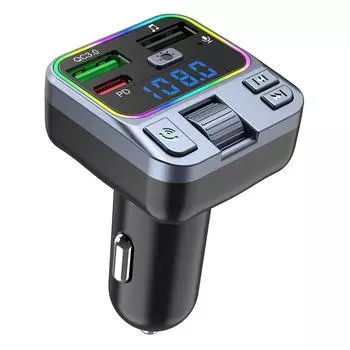 FM-передатчик USB C QC3.0 PD 20 Вт, быстрая зарядка, два USB-порта, автомобильное зарядное устройство, поддержка U-диска, музыкальный MP3-плеер, беспроводной автомобильный комплект громкой связи чёрный