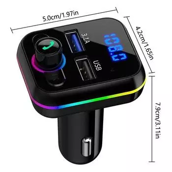 FM-передатчик, зарядное устройство для телефона с двумя USB-портами, цветной свет, автомобильный MP3-плеер, беспроводной автомобильный комплект громкой связи 5.0, FM-модулятор чёрный