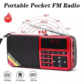 FM-радио цифровой MP3 музыкальный плеер портативный мини-динамик со светодиодным фонариком карманное радио для использования на открытом воздухе красный