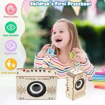 FM-радио STEM Science Kit Kids Деревянный 3D-пазл Электронный радиоприемник DIY Образовательные научные эксперименты Проекты Ремесла Строительная игрушка Transverse