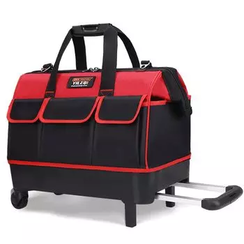 FMAFNLY Tool Trolley Case with 14 Shoulder Large Specialized Red Toolbox, Bag, Casters, Pockets, Strap, Storage, Bottom, Water-Repellent Finish,