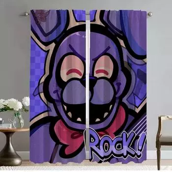 Fnaf Modern Living Room Curtains for Camera Tulle for Bedroom Partition Blackout Curtain Kitchen Curtains 2 Pieces Shades Child W50xH70cmx2pcs-CL