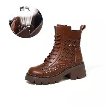 Foam bottom leather cool boots women s 2025 summer new thick heel net boots casual women s boots retro versatile boots women s tide 35