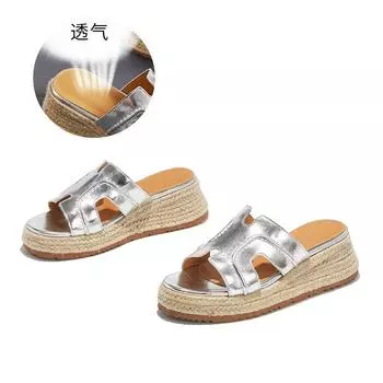 Foam bottom leather H slippers women s 2025 summer new outer wear advanced sense increased half drag casual versatile sandals 35