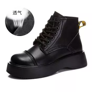 Foam bottom leather Martin boots women s 2025 autumn and winter new thick-soled versatile boots casual thin boots velvet women s boots 35