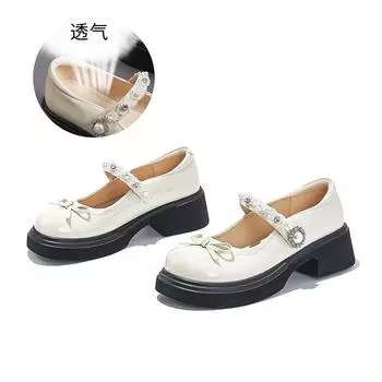 Foam bottom Mary Jane bow women s shoes 2025 autumn thick sole height increase Velcro shallow mouth single shoes small leather shoes 35