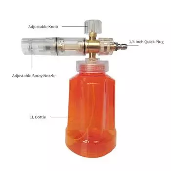 Foam Cannon for Pressure Washer Car Adjustable Snow Foam Lance with 1/4 Quick Connector and 1L Bottle for Car Washing Washer