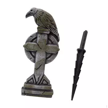 Foam Halloween Tombstone Yard Sign Party Outdoor Prop Haunted House Crow Cross Graveyard Headstone