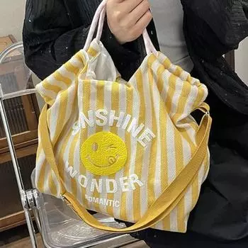 Сумка из хлопчатобумажной нити с напечатанными буквами, сумка-люлька для поездок на работу, модная сумка на одно плечо для шопинга, женская студенческая сумка через плечо