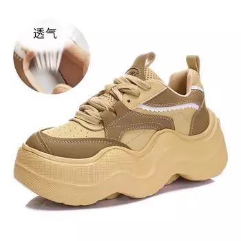 Foam sole leather dad shoes women s 2025 spring new heightening sports shoes women s wave sole running shoes fashion women s shoes 35