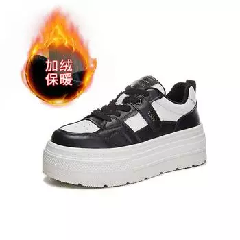 Foam sole leather little white shoes women s 2025 winter new thick-soled velvet thermal board shoes women s height-increasing sports women s shoes 35