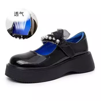 Foam sole leather Mary Jane shoes 2025 spring new Velcro pearl single shoes women s platform commuter women s shoes trend 35