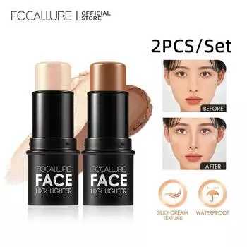 FOCALLURE 2 шт./набор хайлайтер для лица макияж ручка блестящий контурный бронзер для лица мерцающая пудра кремовая текстура осветляющий карандаш женская косметика