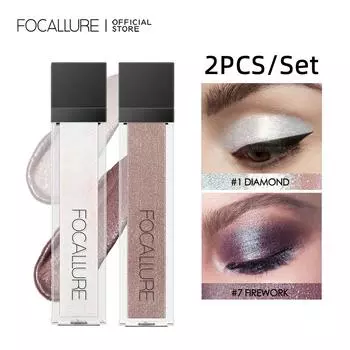 FOCALLURE 2 шт. жидкие тени для век с бриллиантами, блестящая подводка для глаз, ручка, блестящая палитра теней для век, долговечная мерцающая пигментированная косметика для макияжа глаз