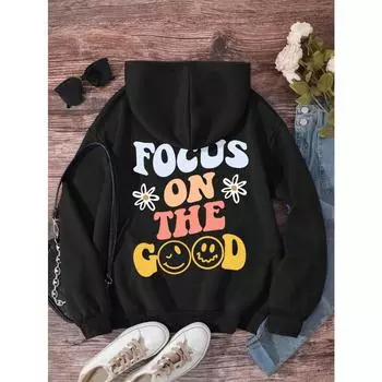 Focus On The Cood Смешная буква Графический принт Толстовка Женская Флис Мягкая Толстовка Свободный S-XXL С капюшоном Повседневная Модная Теплая Толстовка S