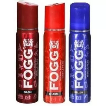 FOGG DASH 25 мл- CHARM 25 мл- RELISH 25 мл- Дезодорант-спрей - Спрей для тела - Для мужчин и женщин (75 мл, Упаковка 3 шт.)