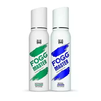 Fogg Master Royal & Voyager Intense No Gas Deodorant для мужчин, стойкий парфюмированный спрей для тела, 2 x 120 мл (Пакет из 2)