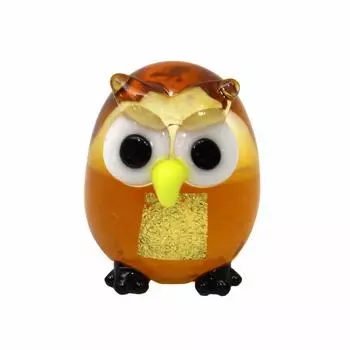Fokart Figurine Brown Total Length Cute Handmade Glasswork Money Luck Gold Leaf Owl CYK237 1.9cm