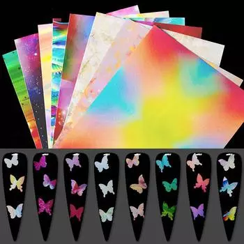 Фольга для ногтей Голографический Огонь Фейерверк Фольга для ногтей Лазерная Роза Бабочка Одуванчик Nail Art Transfer