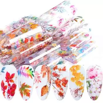 Фольга для ногтей с голографическими осенними листьями, наклейки для ногтей с лавандой, бумага для перевода звезд с кленовым узором разноцветный