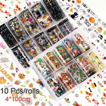 Фольга, голографическое украшение для дизайна ногтей, Хэллоуин/Рождество, звездное небо, наклейки для ногтей, переводные наклейки