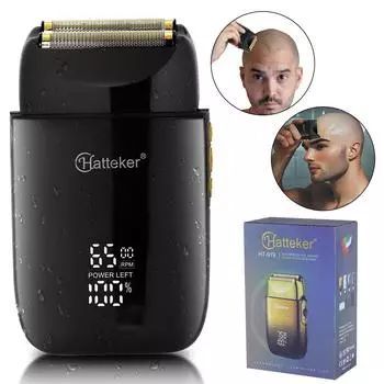 Фольгированная бритва Водонепроницаемая турбоэлектрическая бритва Электрическая перезаряжаемая бритва для лысой головы со светодиодом чёрный