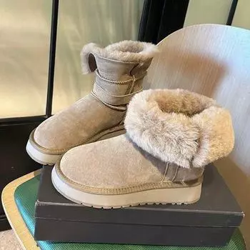 Fold two wear thick-soled cold-proof plush snow boots women s 2024 new winter plush thickened non-slip cotton shoes 35