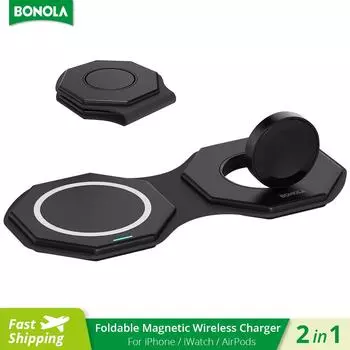 Складная беспроводная зарядная панель 2 в 1 для Apple Watch Ultra/8 15 Вт Магнитная беспроводная зарядка для iPhone 11/12/13/14 Pro as picture чёрный