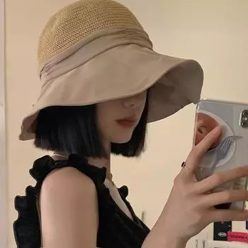 Складная широкополая шляпа от солнца для девочек, соломенная шляпа с кружевом, элегантная защита, модные пляжные кепки для женщин, боб 56-58cm