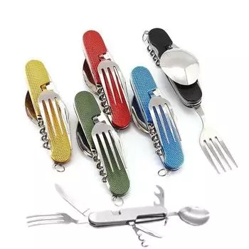 Foldable Camping Utensil Set - Multi-Functional Knife, Fork, Spoon Combo for Outdoor Activities and Sports Camping Picnic Travel зелёный