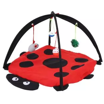 Foldable Cat Activity Play Mat Tent Multifunction Pet Bed with Hanging Toy Balls