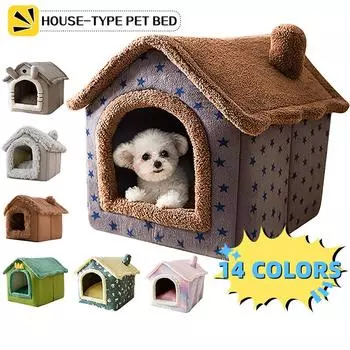 Foldable Cat Bed Pet Dog House Winter Cat Villa Sleep Kennel Removable Warm Nest Enclosed Tents Cave Sofa Pet Supplies S(30x36x31cm)