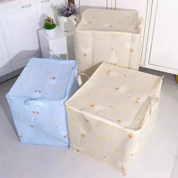 Foldable Closet Organizer Storage Containers Sorting Storage Box with Handles Daisy Quilt Storage Bag Clothes Storage Bins 100L синий