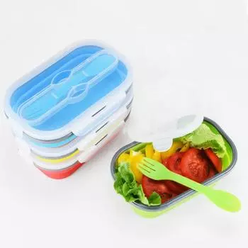 Foldable Collapsible Silicone Lunch Box 800ML Fresh-keeping Box Portable Food Storage Box Picnic жёлтый