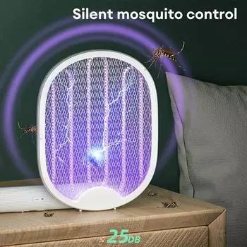 Foldable Electric Mosquito Swatter Mosquito Killer with UV Light USB Rechargeable Electric Bug Zapper Fly Bat Insect Swatter светло-серый