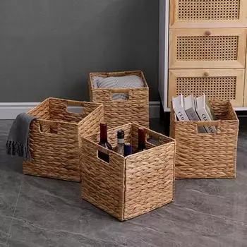 Foldable Hand Woven Storage Baskets Large Storage Basket with Handle Closet Cabinet Clothes Sundries Toy Organzier Home Storage