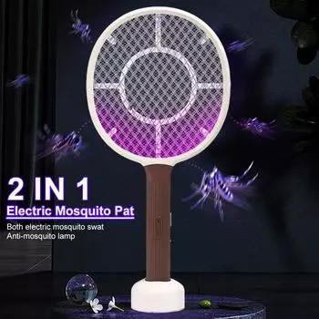 Foldable Handheld Insect Fly Swatter Racket with UV Light USB Rechargeable Power Grid Electric Mosquito Swatter for Home Outdoor