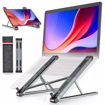 Foldable Laptop Stand with 7 Adjustable Angle Ergonomic and Fits Inch Aluminum Alloy Improves Relieves Back Pain and Perfect for or Compatible with серый
