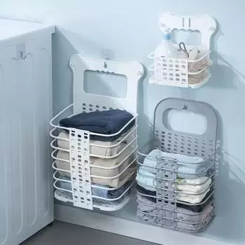 Foldable Laundry Basket Wall-mounted Dirty Clothes Storage Basket серый