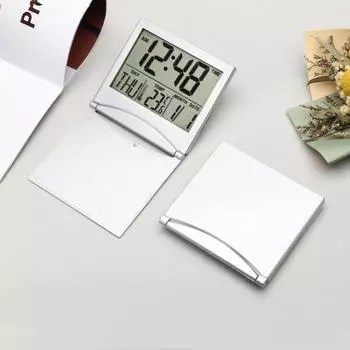 Foldable Mini Digital Alarm Clock TEMP Date Day of Week Countdown Snooze Table Clock 12/24H CR2025 Battery Powered LCD Clock чёрный