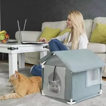 Foldable Outdoor Cat House Oxford Cloth Dog House Weatherproof Cat Nest Portable Comfortable Pets Cave With Removable Cushion