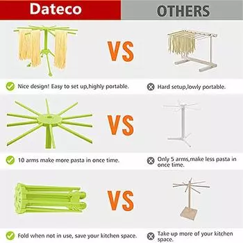 Foldable Pasta Drying Rack Spaghetti Dryer Stand Noodles Drying Holder Hanging Rack with 10 Bar Handles Pasta Cooking Tools WF зелёный