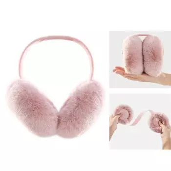 Foldable Pink Earmuffs Winter New Cute Plush Warm Windproof Ear Muffs Imitation Rabbit Fur Woman Girl Accessories