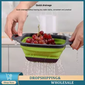 Foldable Silicone Colander Fruit Vegetable Washing Basket Strainer With Handle Strainer Collapsible Drainer Kitchen Tools