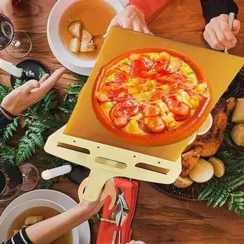 Foldable Sliding Pizza Peel Transfer Sliding Pizza Scoop Wooden Handle Kitchen Spatula Bread Baking Tools Aaccessories