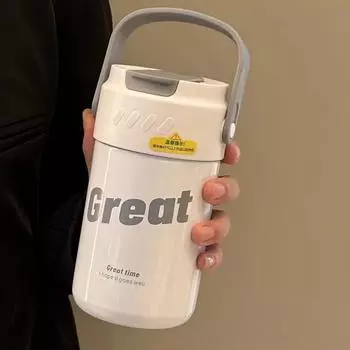 Foldable Straw Vacuum Insulated Bottle Stainless Steel Travel Tea Bottle Thermal Cup Office Use