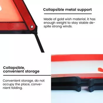 Foldable Warning Triangle Car Emergency Breakdown Warning Triangle Red Reflective Roadside Hazard Alert Signs for Night Road