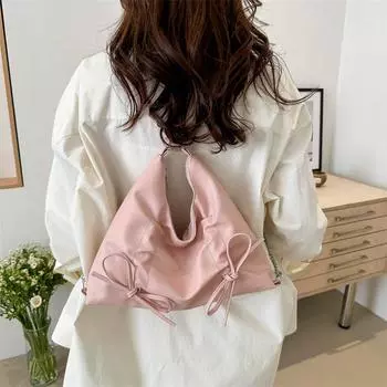 Folded bow small backpack women s 2024 new trendy fashion sweet tote bag casual large capacity oblique span bag чёрный