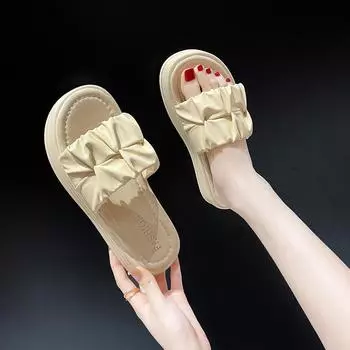 Folded design sense of one-word women s spring and summer outer wear soft bottom flat bottom comfortable slippers women 35